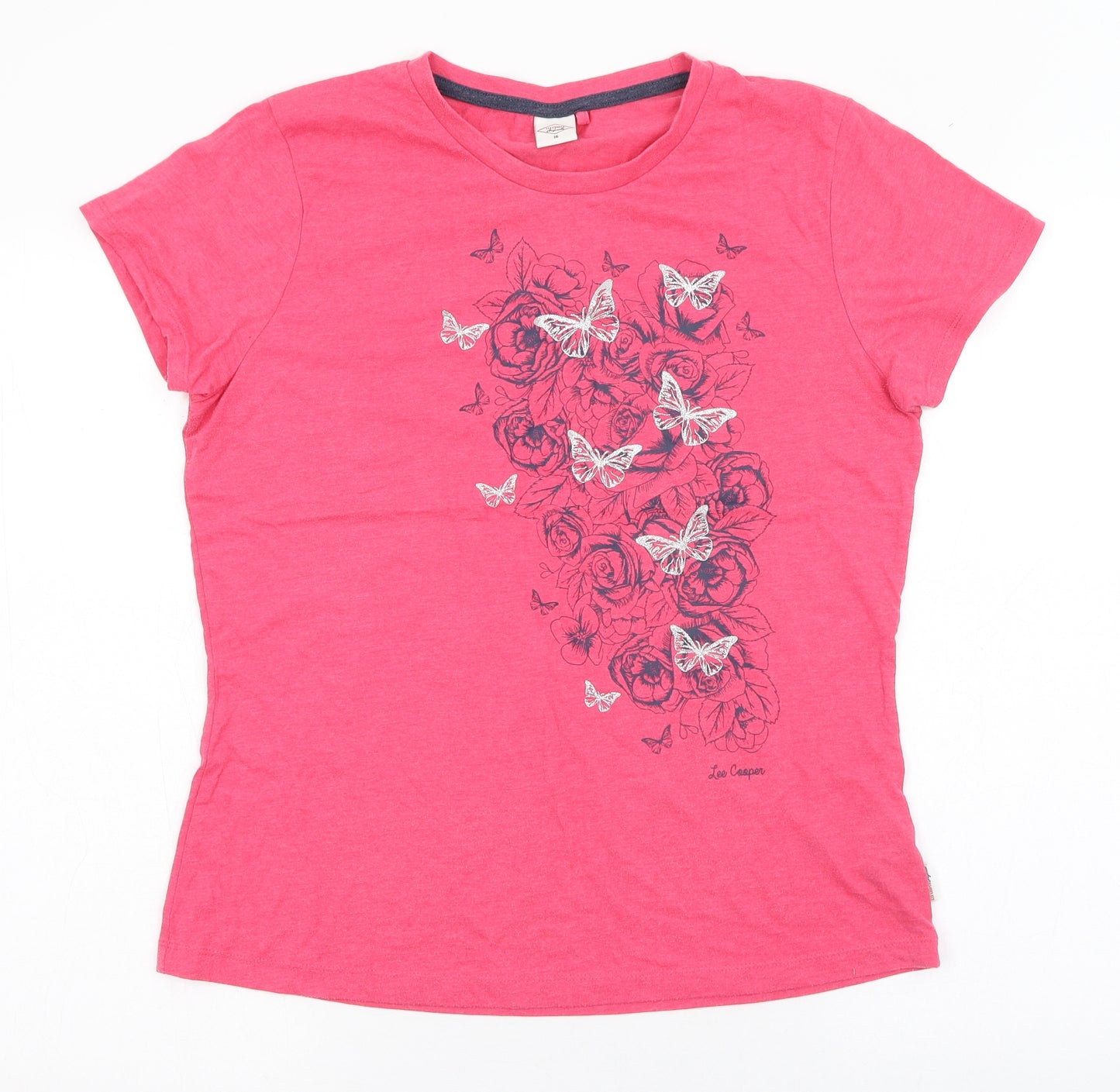 Lee Cooper Womens Pink  Cotton Basic T-Shirt Size 16 Round Neck - Butterfly