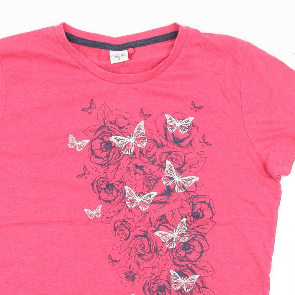 Lee Cooper Womens Pink  Cotton Basic T-Shirt Size 16 Round Neck - Butterfly
