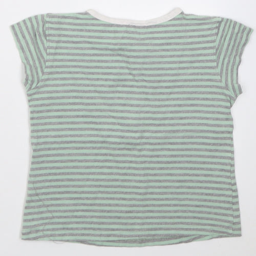 Cocco Drillo Girls Green Striped Cotton Basic T-Shirt Size 10 Years Crew Neck Pullover