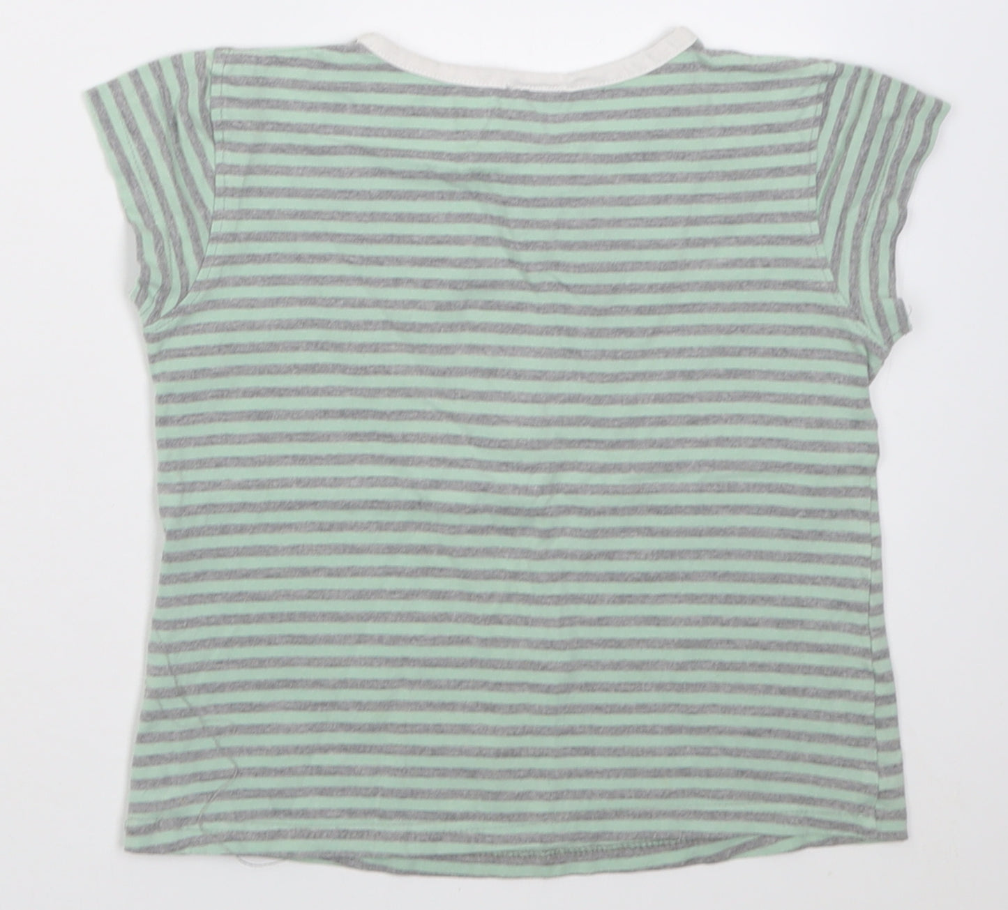 Cocco Drillo Girls Green Striped Cotton Basic T-Shirt Size 10 Years Crew Neck Pullover