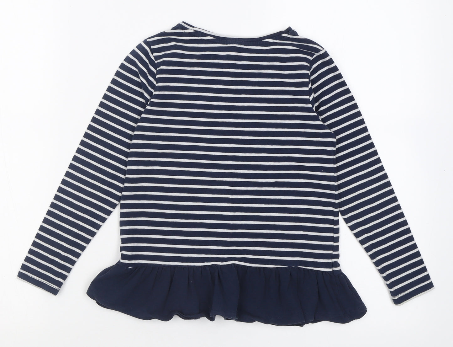 Young Style Girls Blue Striped Cotton Basic Casual Size 7-8 Years Crew Neck Pullover
