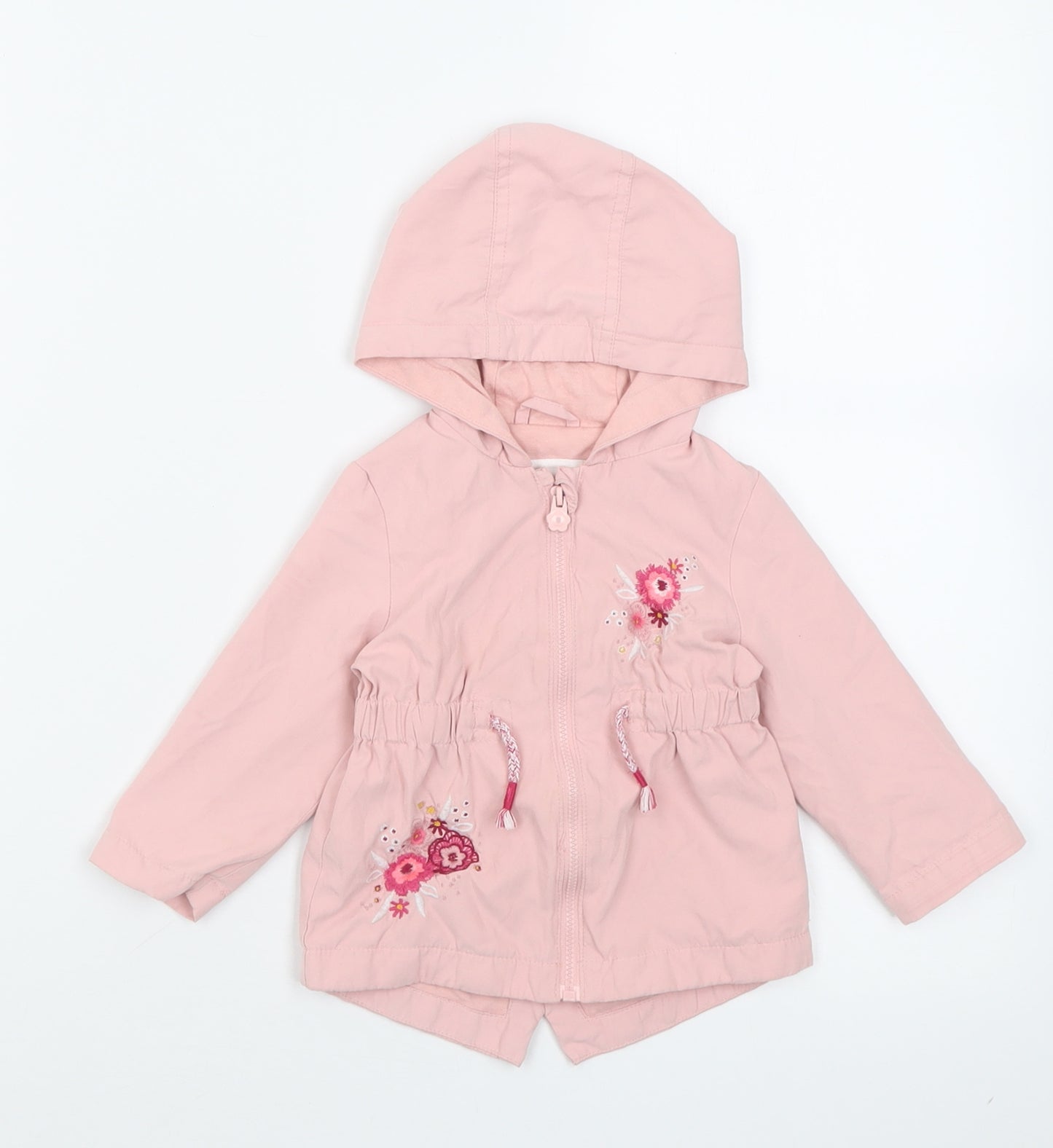 F&F Girls Pink Floral  Basic Coat Coat Size 6-9 Months   Zip