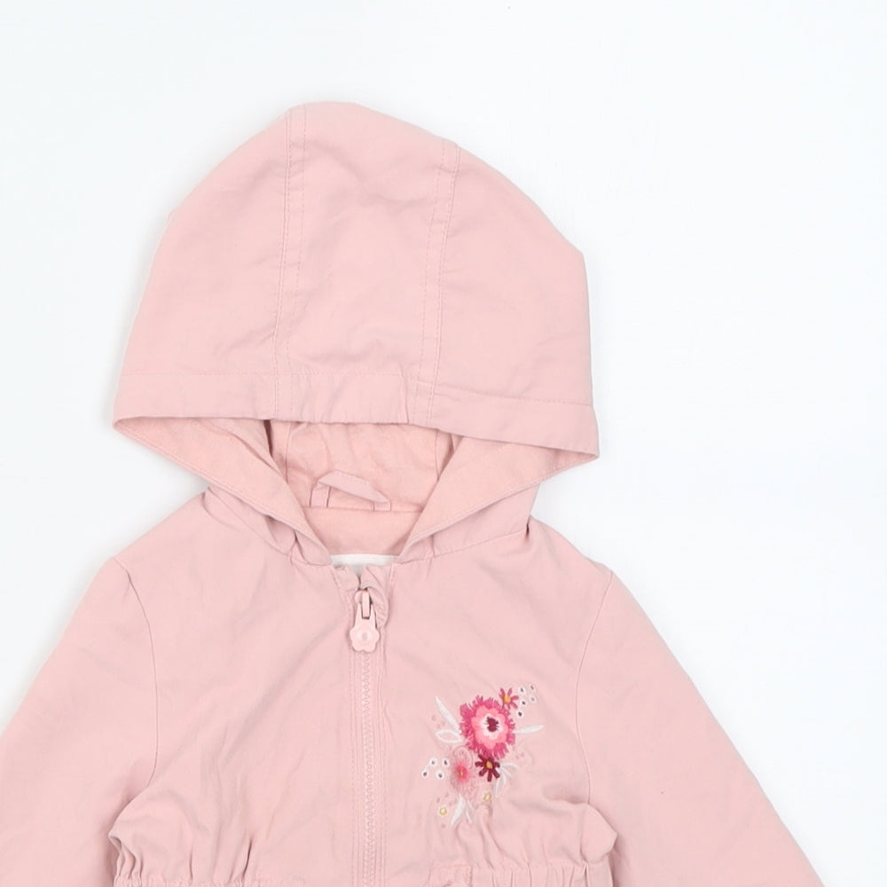 F&F Girls Pink Floral  Basic Coat Coat Size 6-9 Months   Zip