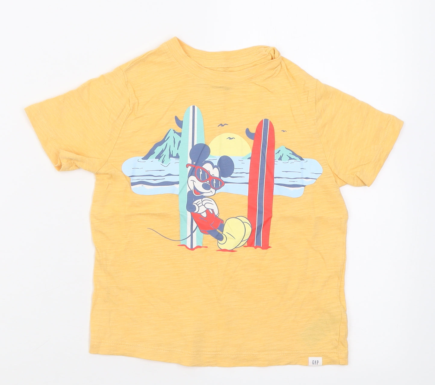 Gap Boys Orange  Cotton Basic T-Shirt Size 5 Years Crew Neck Pullover - Mickey Mouse Disney