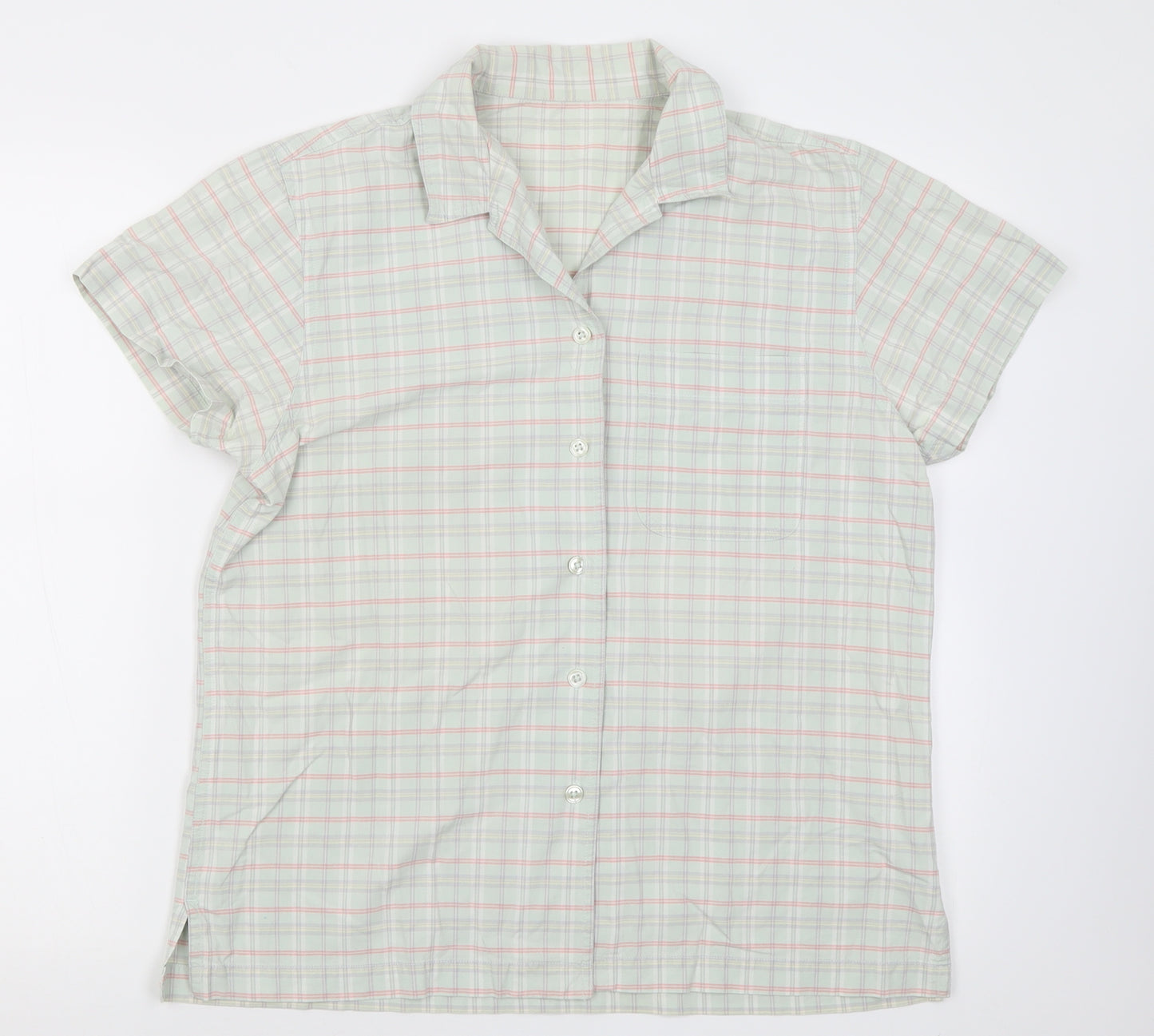 ST BENARD Womens Green Check Cotton Basic Button-Up Size 12 Collared