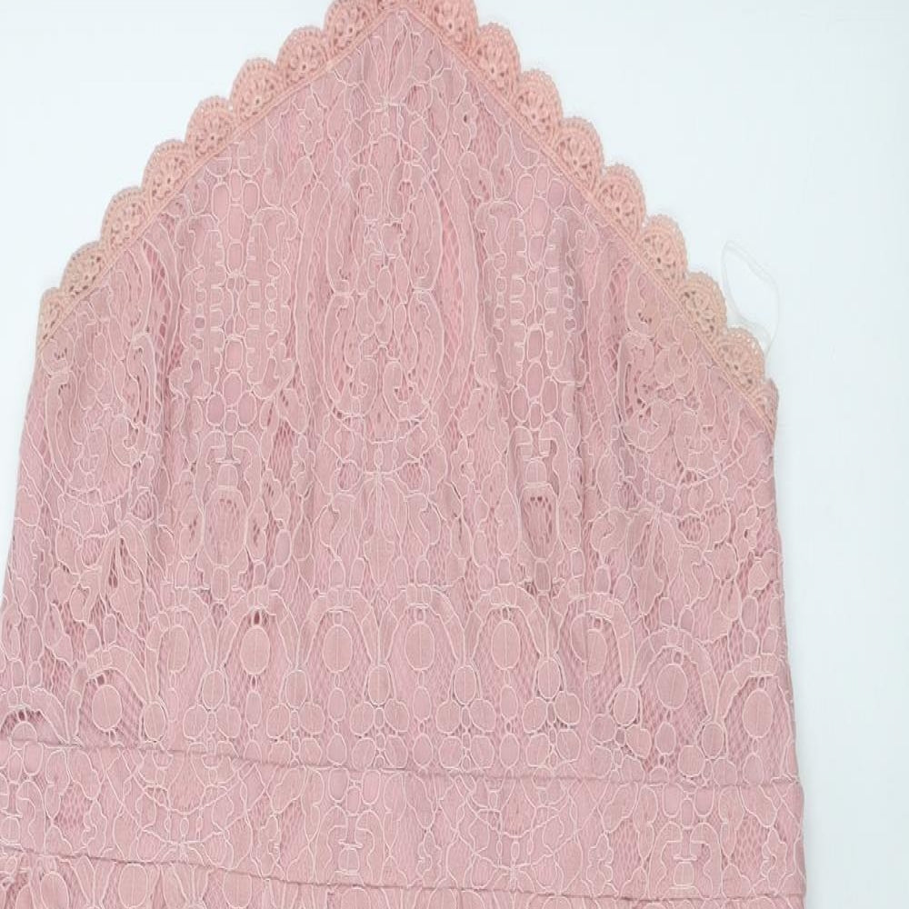 Boohoo Womens Pink  Cotton Fit & Flare  Size 18  Halter Zip