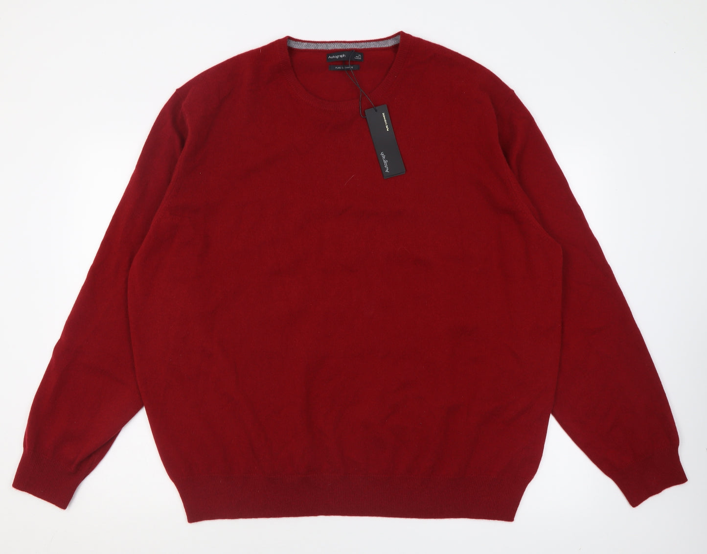 Autograph Mens Red Crew Neck  Cashmere Pullover Jumper Size 4XL