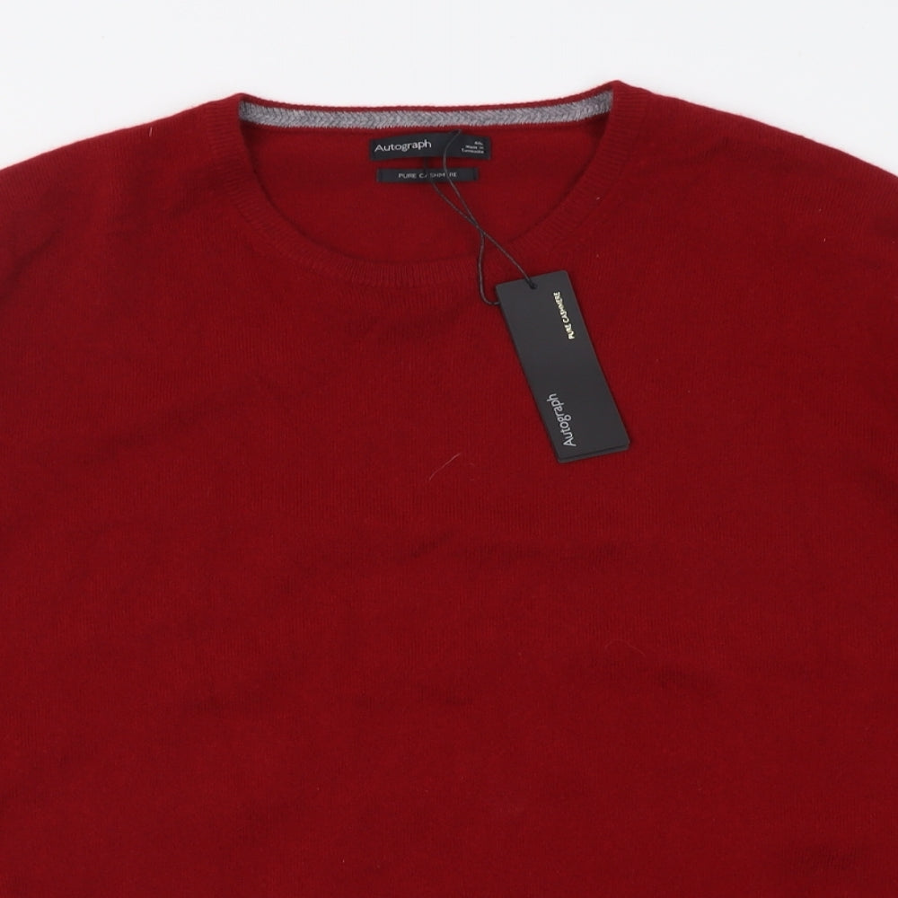 Autograph Mens Red Crew Neck  Cashmere Pullover Jumper Size 4XL