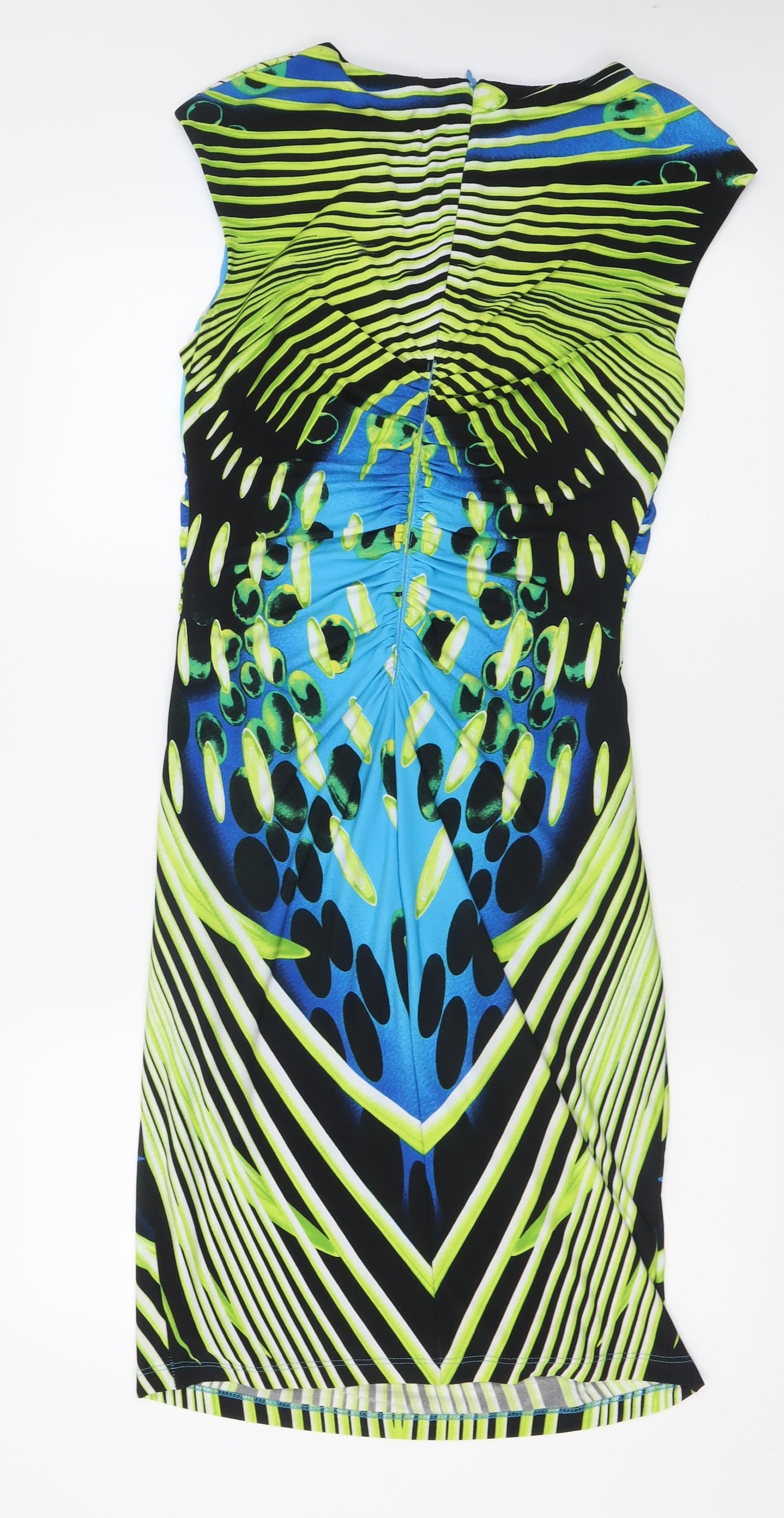 Frank Lyman Womens Multicoloured Geometric Polyester Bodycon  Size 12  Square Neck Pullover - Ruched Sides