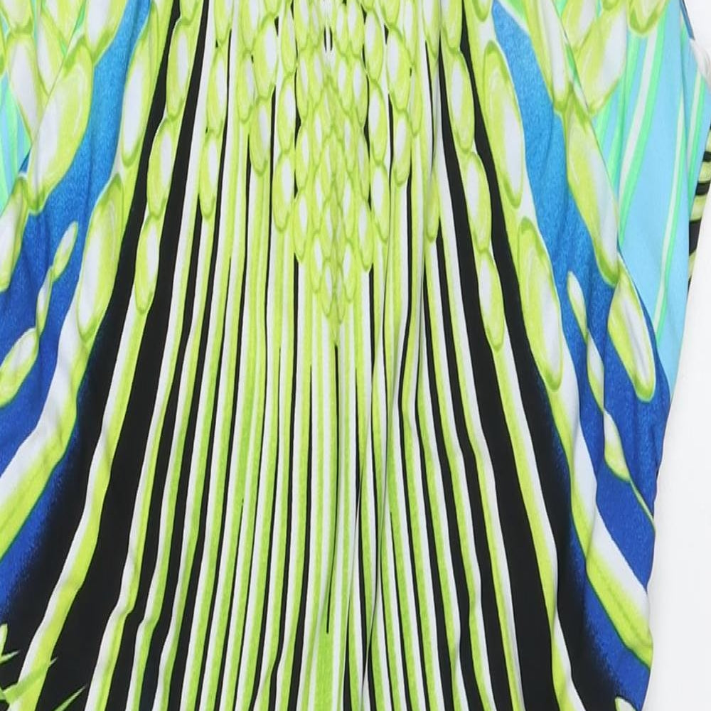 Frank Lyman Womens Multicoloured Geometric Polyester Bodycon  Size 12  Square Neck Pullover - Ruched Sides