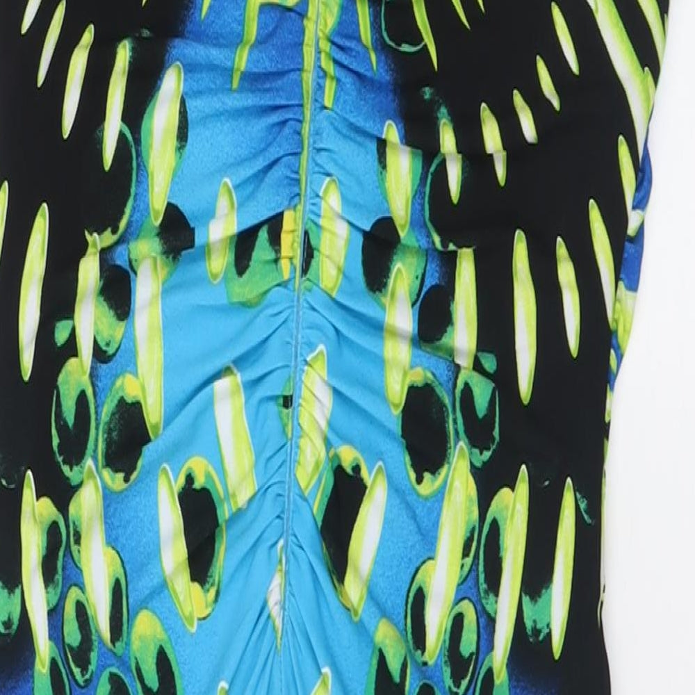 Frank Lyman Womens Multicoloured Geometric Polyester Bodycon  Size 12  Square Neck Pullover - Ruched Sides