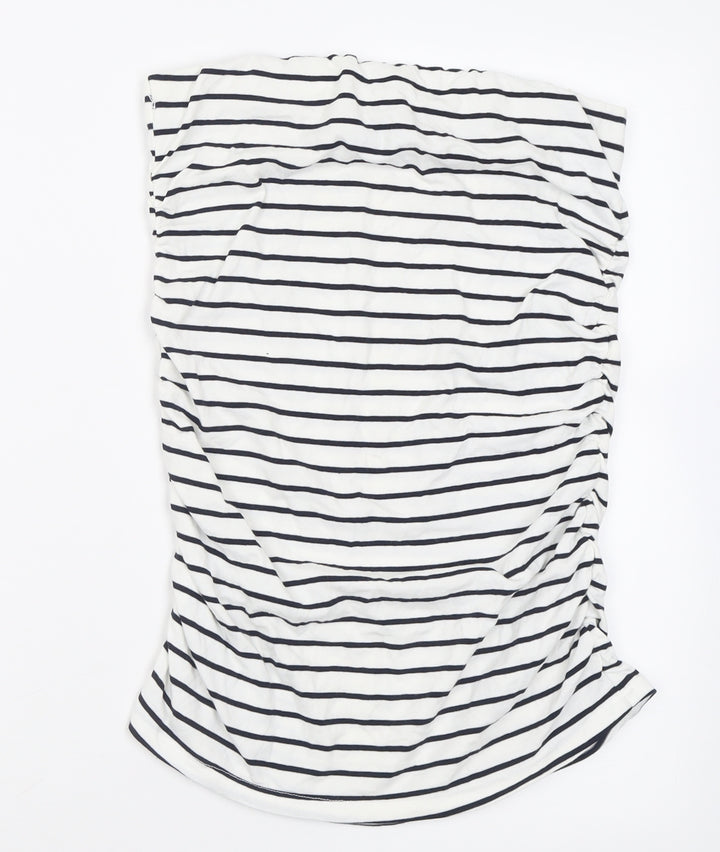 Dorothy Perkins Womens White Striped Cotton Straight & Pencil Skirt Size 12 - Ruched Sides