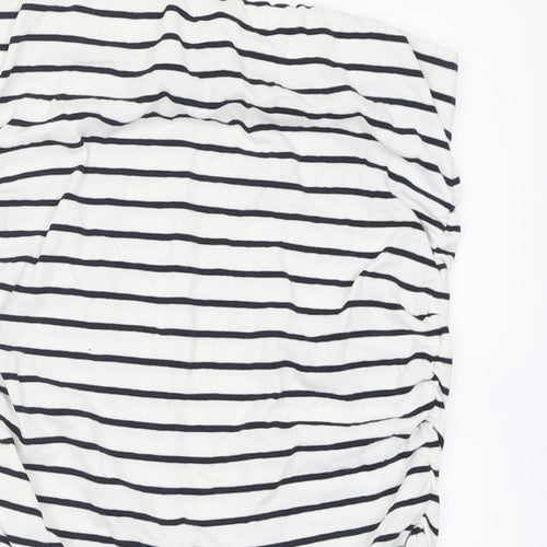 Dorothy Perkins Womens White Striped Cotton Straight & Pencil Skirt Size 12    - Ruched Sides