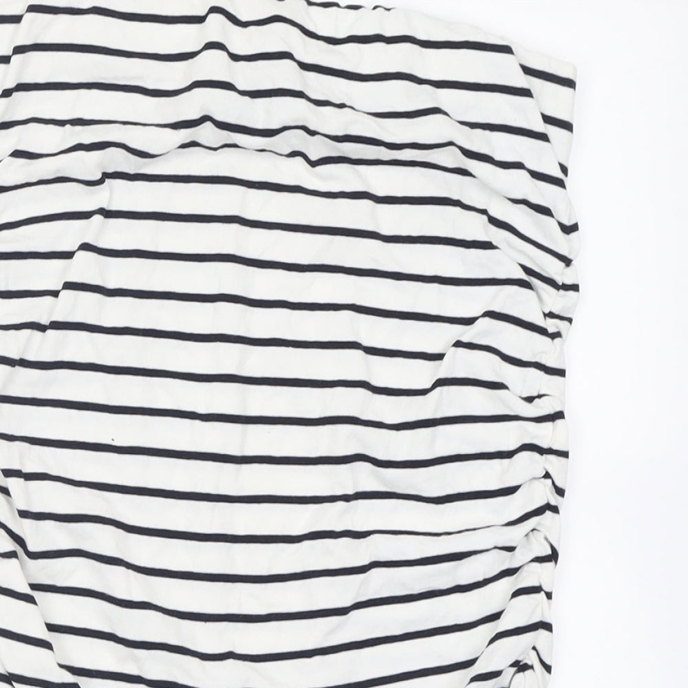 Dorothy Perkins Womens White Striped Cotton Straight & Pencil Skirt Size 12    - Ruched Sides