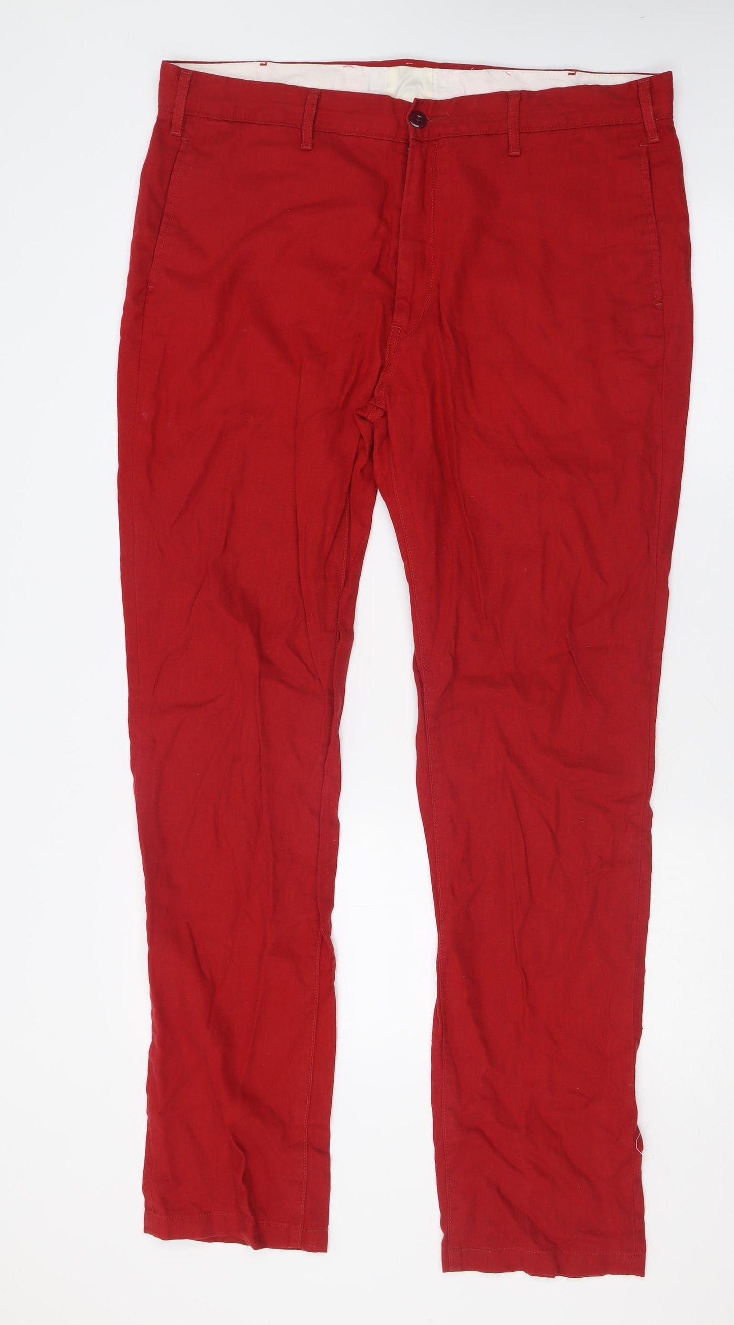 Signature by Levi Strauss & Co. Mens Red  Linen Trousers  Size 36 L34 in Regular Button