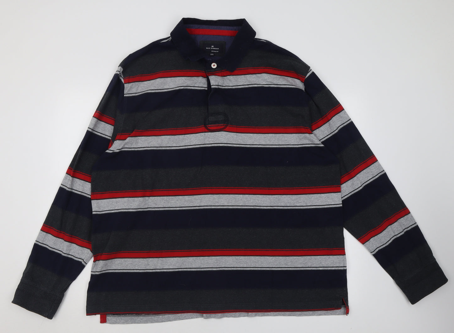 Blue Harbour Mens Grey Striped Cotton  Polo Size 3XL Collared Button