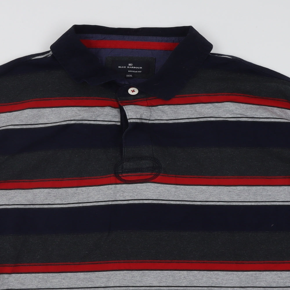Blue Harbour Mens Grey Striped Cotton  Polo Size 3XL Collared Button
