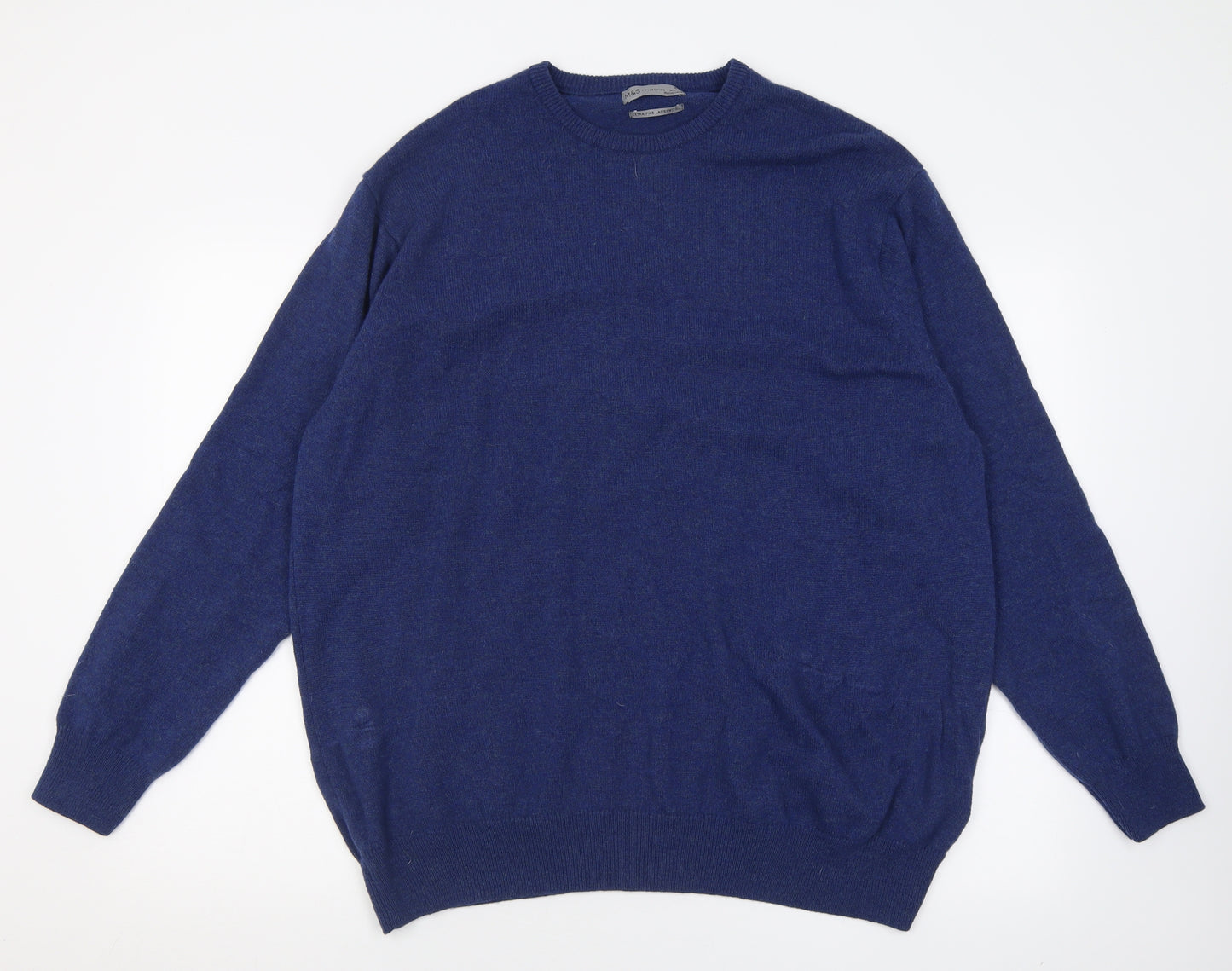 Marks and Spencer Mens Blue Crew Neck  Wool Pullover Jumper Size 4XL