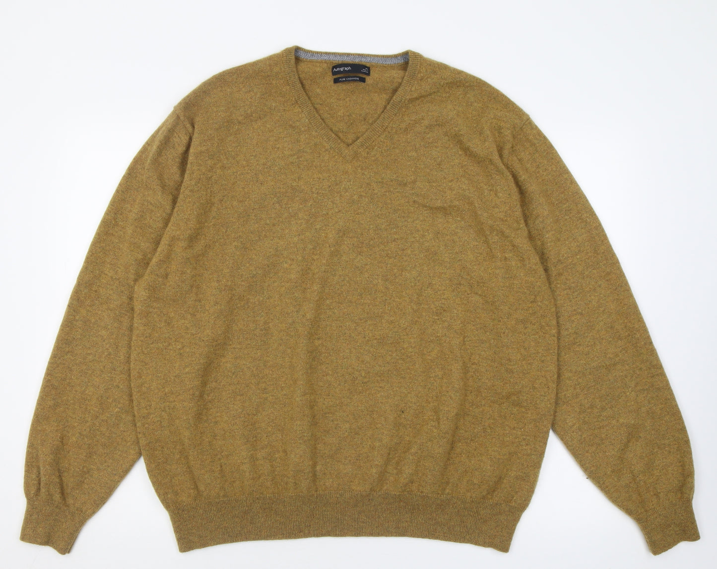 Autograph Mens Yellow V-Neck  Cashmere Pullover Jumper Size 4XL