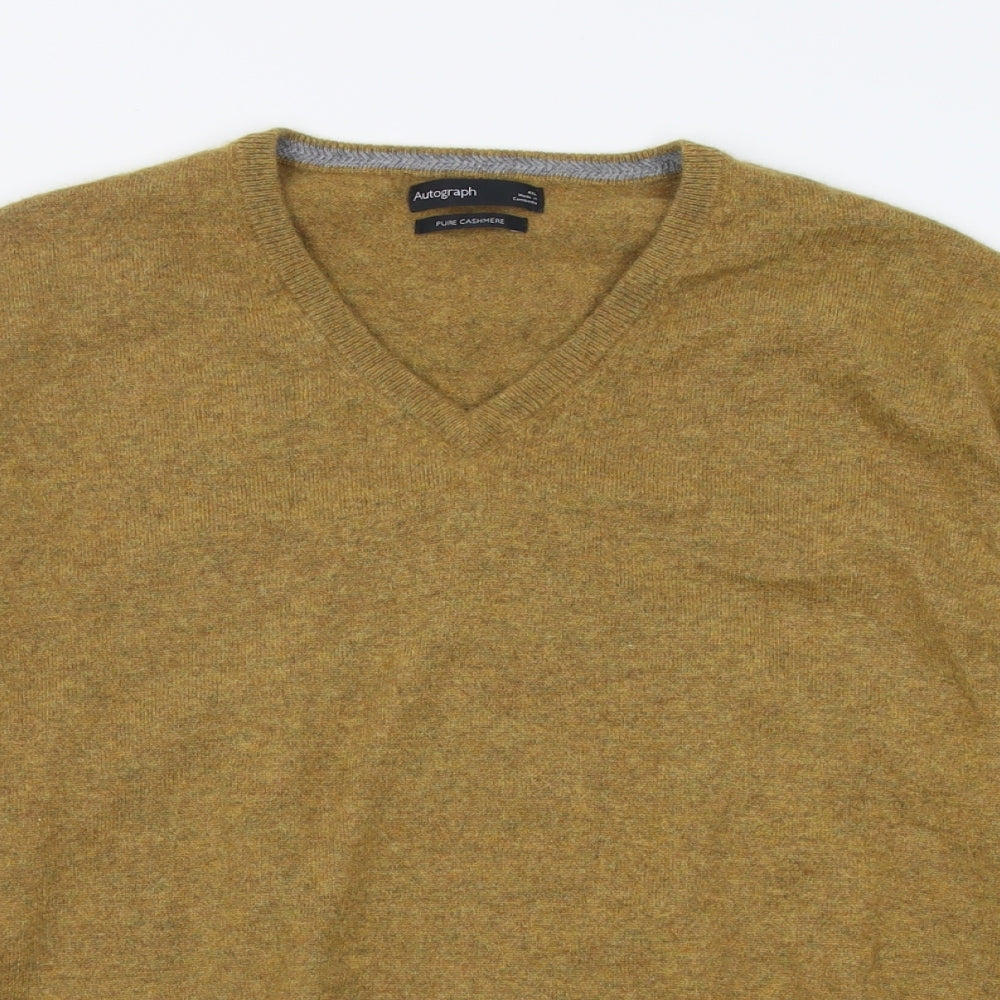 Autograph Mens Yellow V-Neck  Cashmere Pullover Jumper Size 4XL