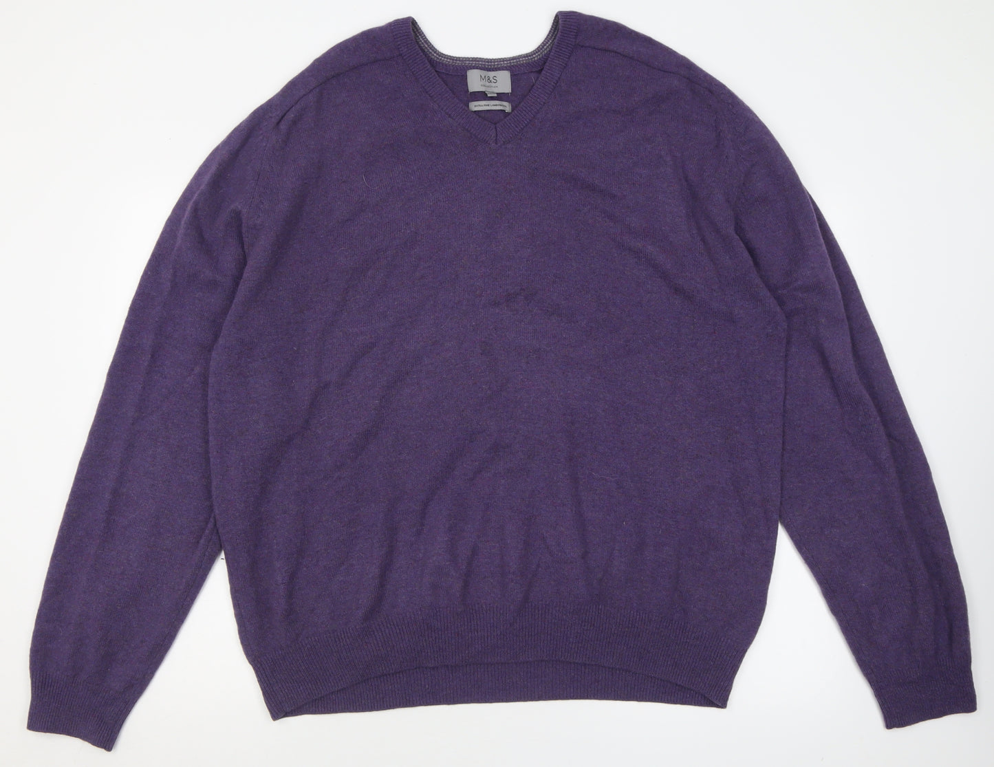 Marks and Spencer Mens Purple V-Neck  Wool Pullover Jumper Size 4XL