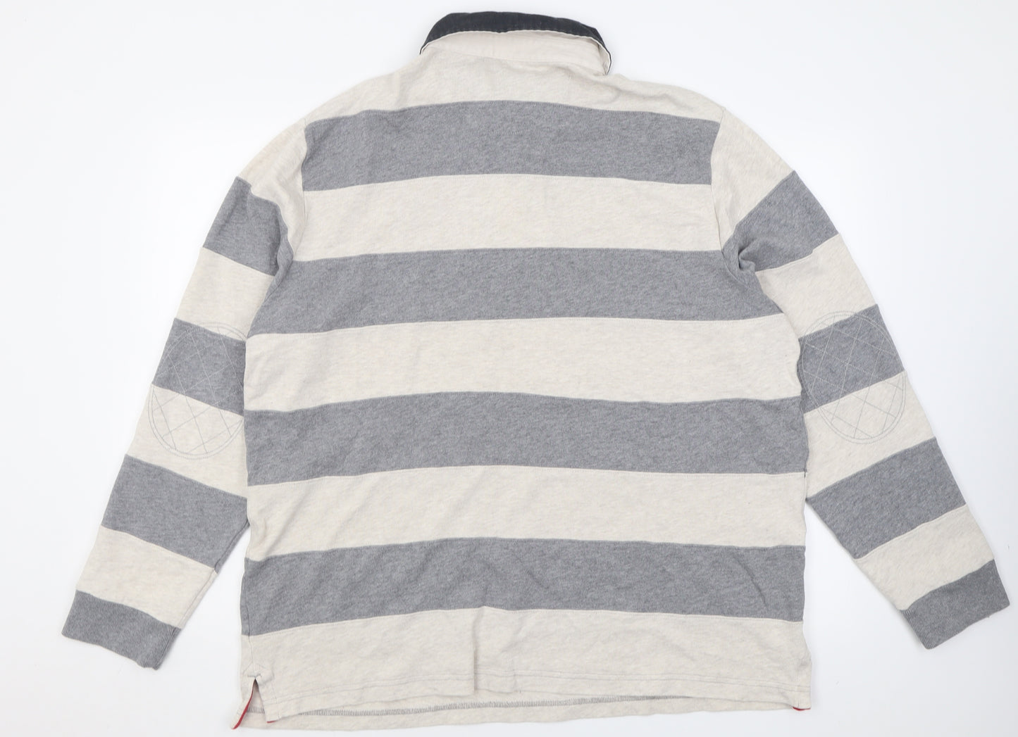 Blue Harbour Mens Grey Striped Cotton  Polo Size XL Collared Button