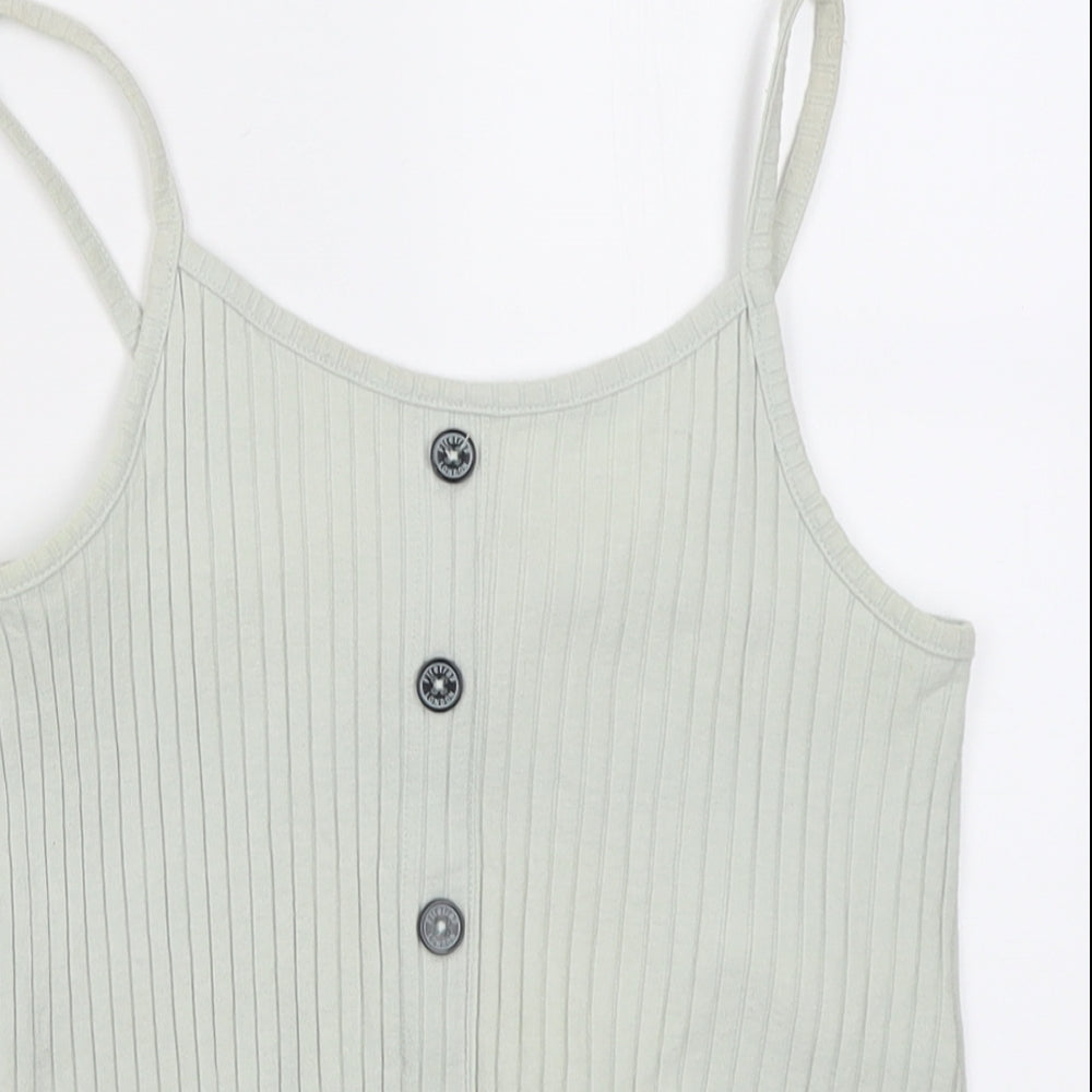 Firetrap Girls Green  Cotton Cropped Tank Size 13 Years Scoop Neck Pullover - ribbed fabric