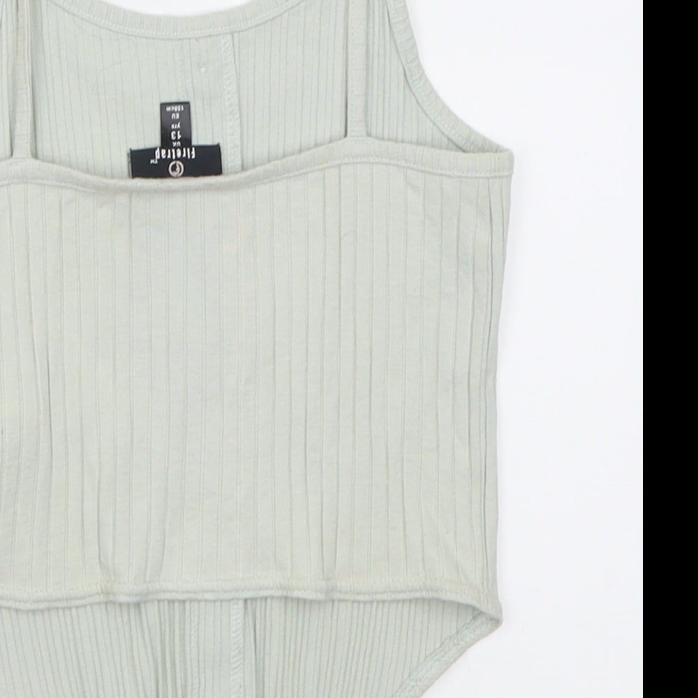 Firetrap Girls Green  Cotton Cropped Tank Size 13 Years Scoop Neck Pullover - ribbed fabric