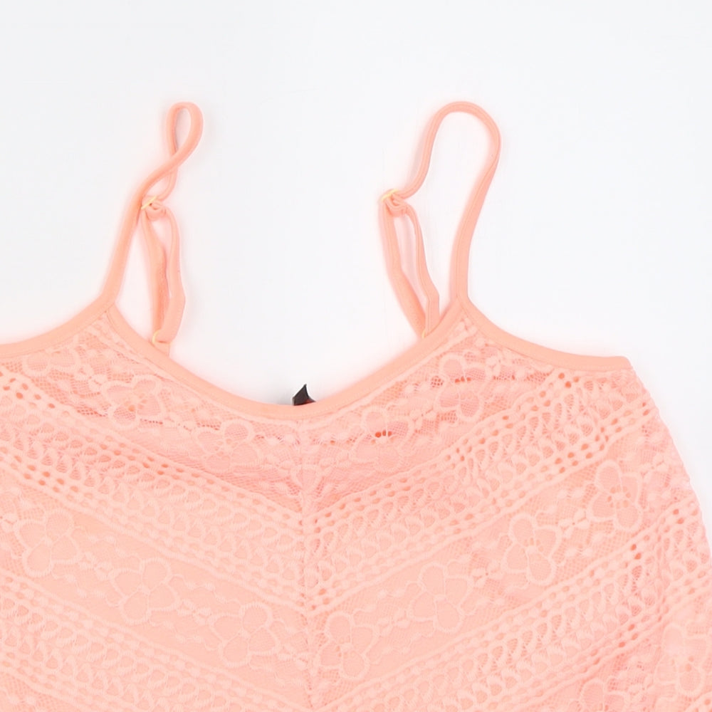 New Look Girls Pink Floral Nylon Basic Tank Size 13 Years Scoop Neck Pullover
