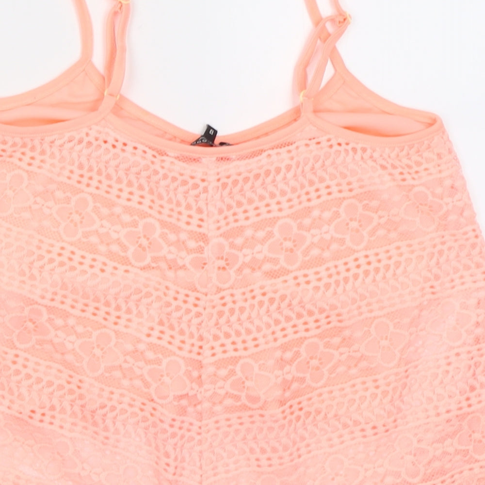 New Look Girls Pink Floral Nylon Basic Tank Size 13 Years Scoop Neck Pullover