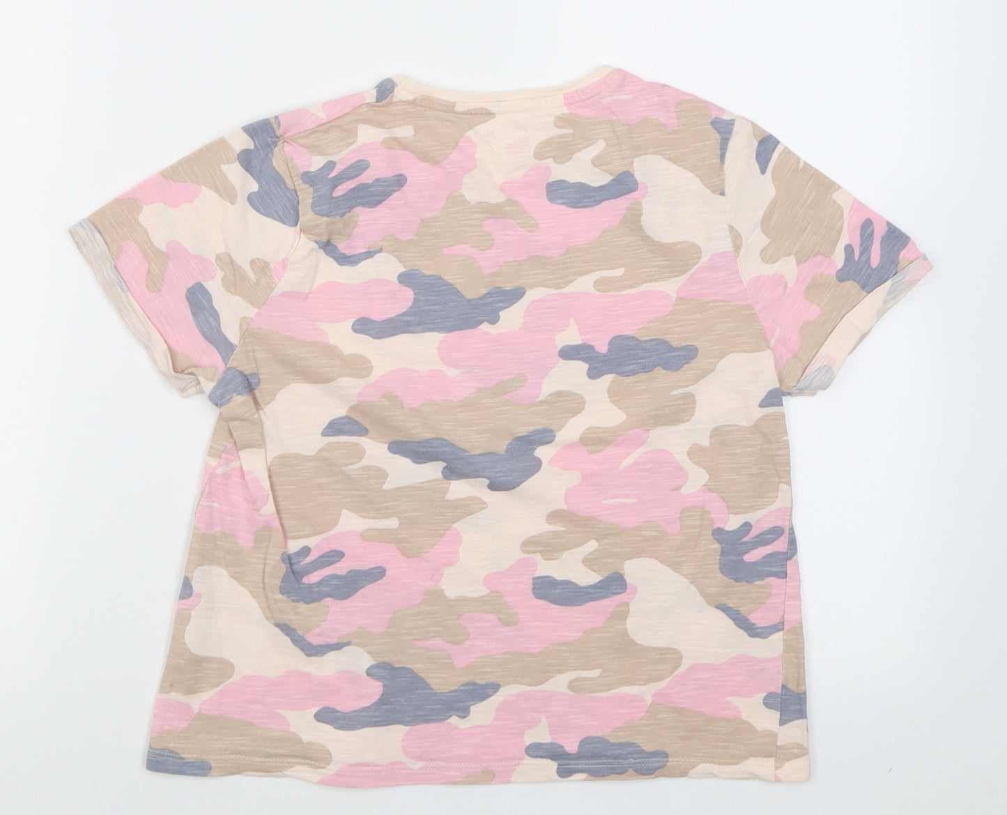 F&F Girls Pink Camouflage Cotton Basic T-Shirt Size 12-13 Years Crew Neck Pullover