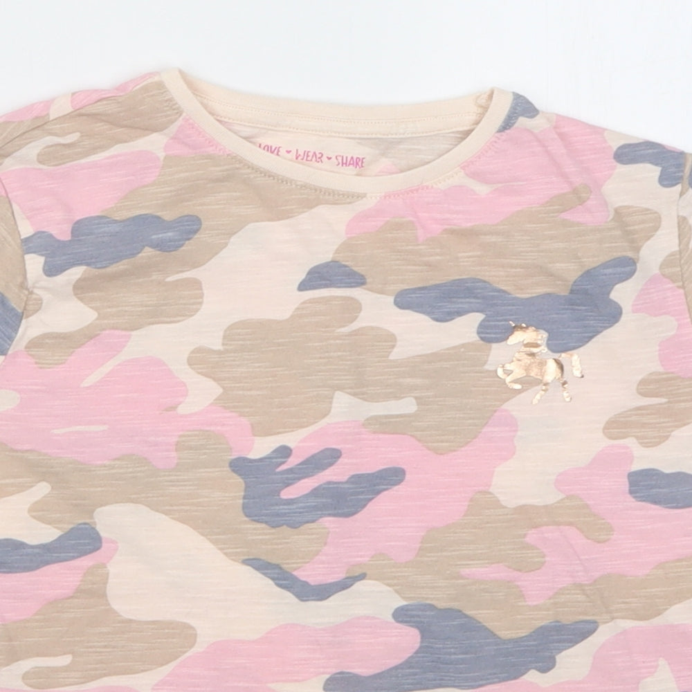 F&F Girls Pink Camouflage Cotton Basic T-Shirt Size 12-13 Years Crew Neck Pullover