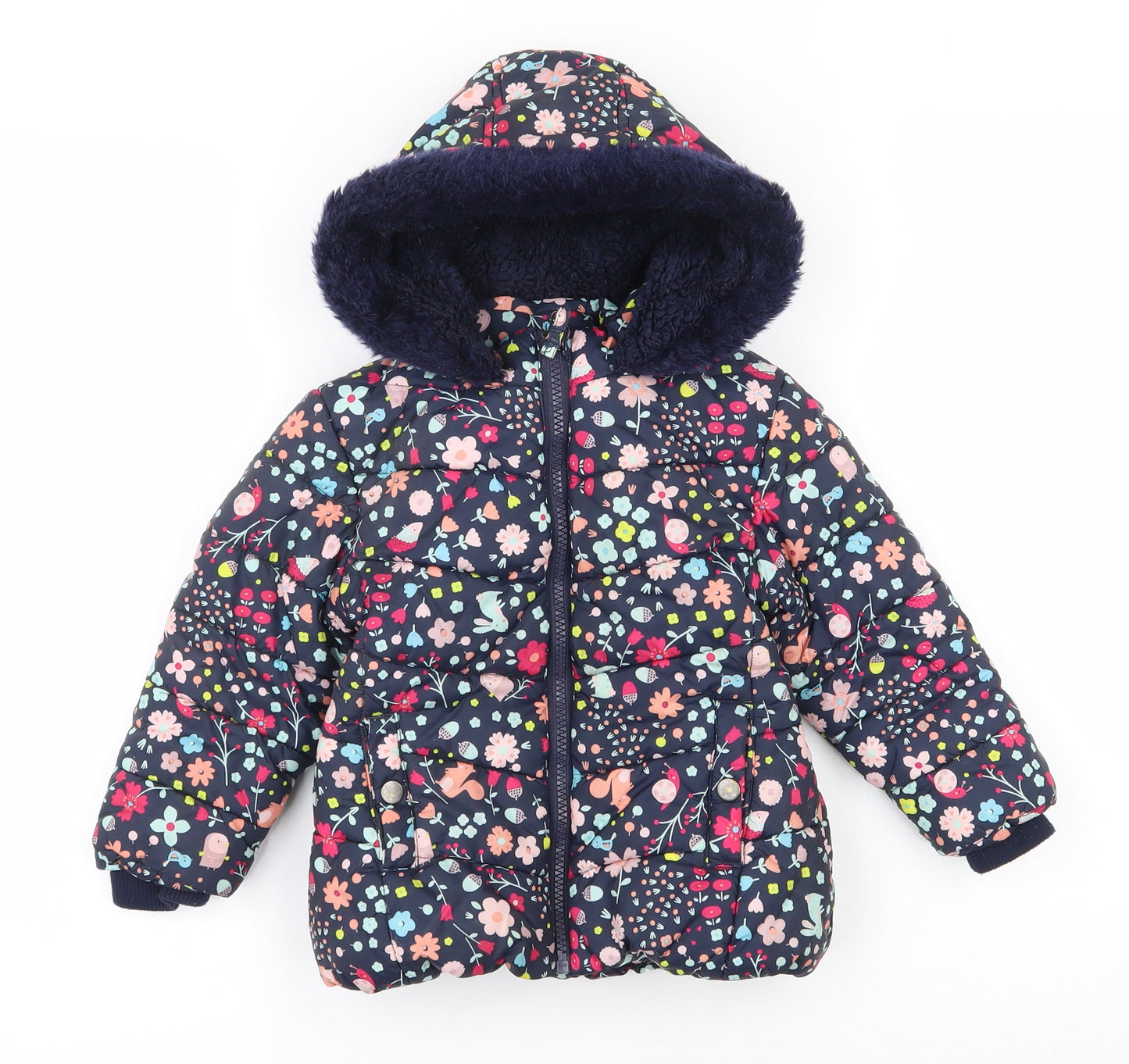 George Girls Blue Floral  Quilted Coat Size 2 Years  Tie