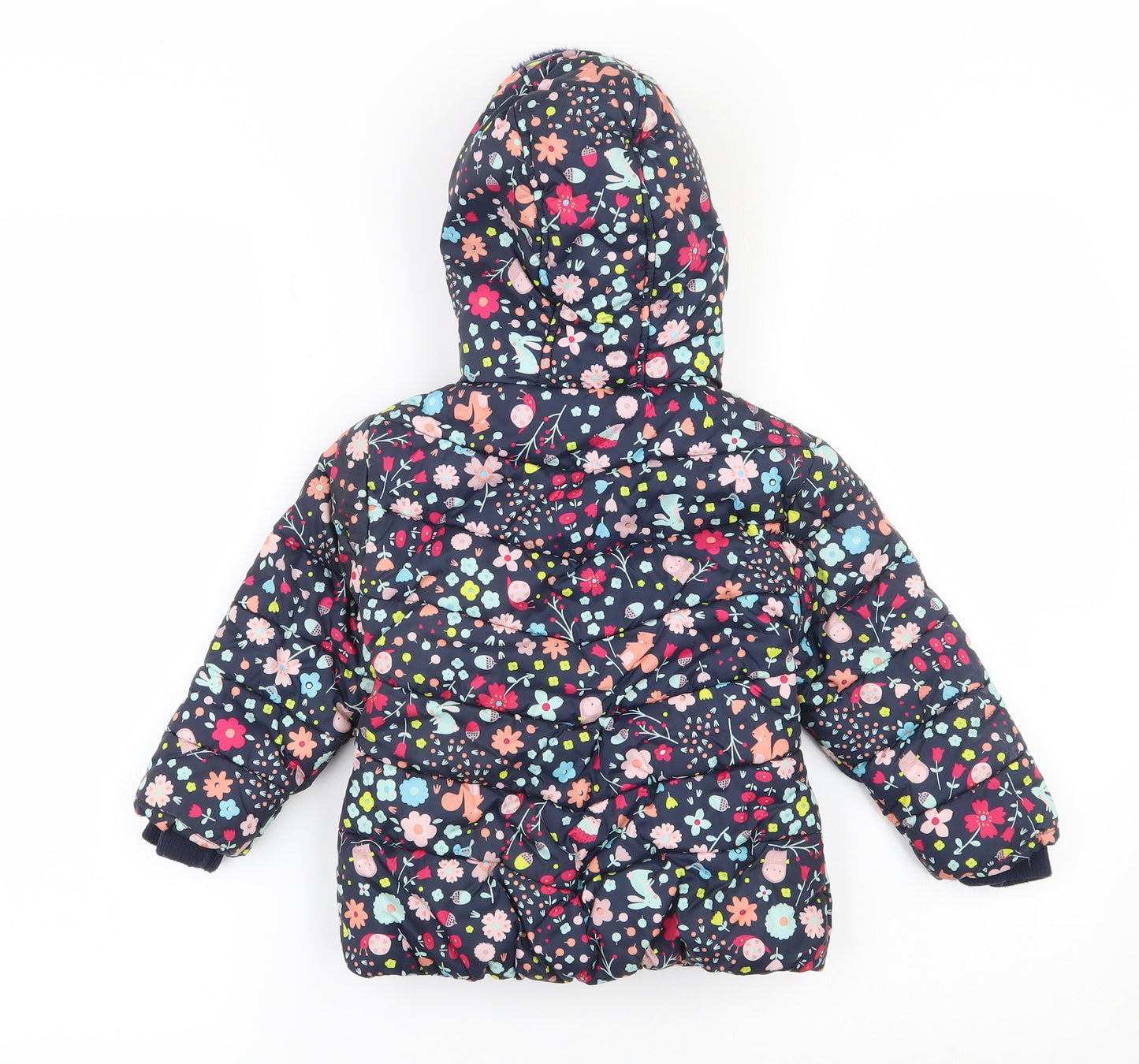 George Girls Blue Floral  Quilted Coat Size 2 Years  Tie
