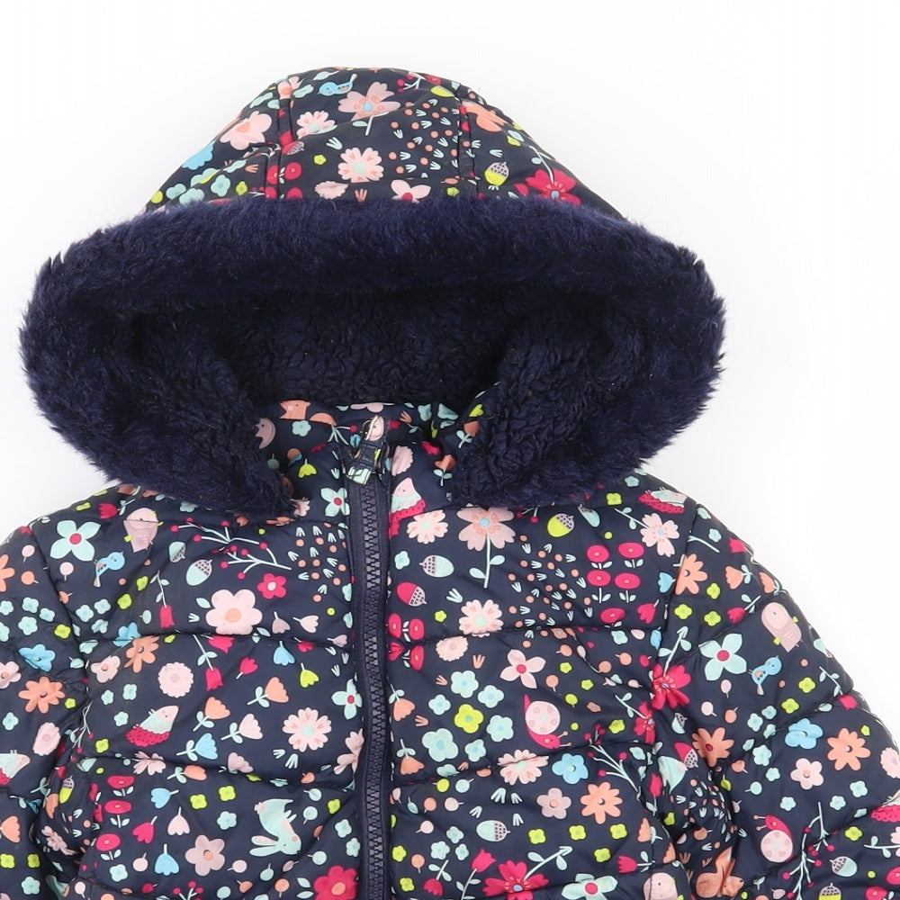 George Girls Blue Floral  Quilted Coat Size 2 Years  Tie