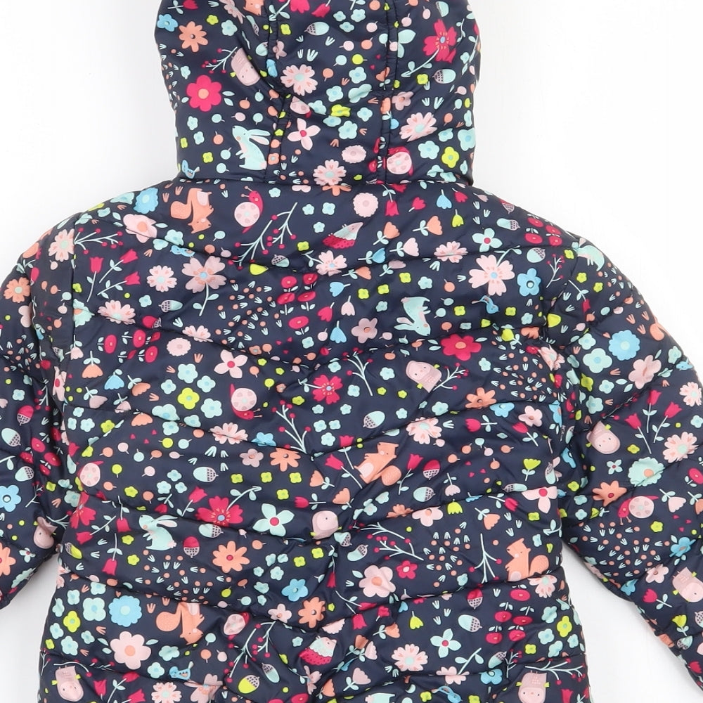 George Girls Blue Floral  Quilted Coat Size 2 Years  Tie