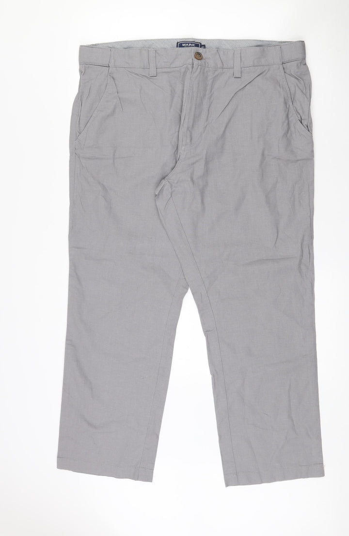 Maine New England Mens Grey Linen Dress Pants Trousers L27 in Regular Zip