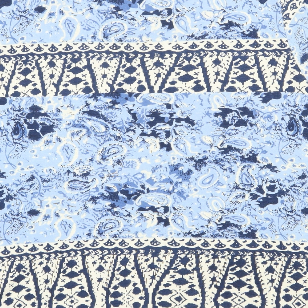 DASH Womens Blue Paisley 100% Cotton Basic T-Shirt Size 14 V-Neck