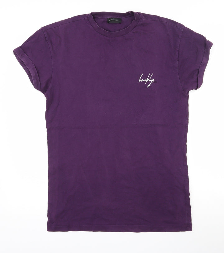 New Look Mens Purple Cotton T-Shirt Size XS Crew Neck