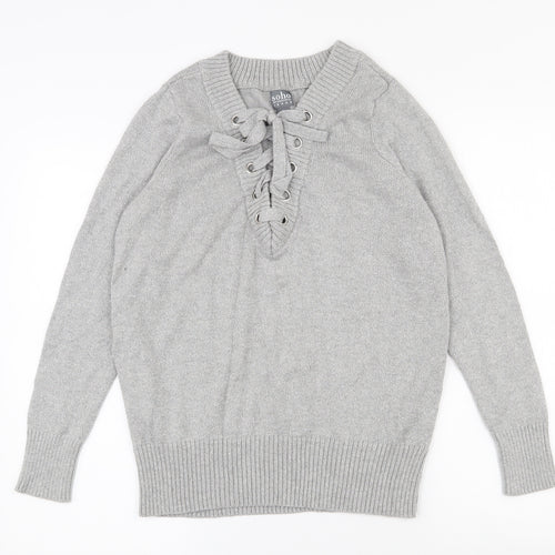 SOHO Womens Grey V-Neck  Cotton Pullover Jumper Size 10