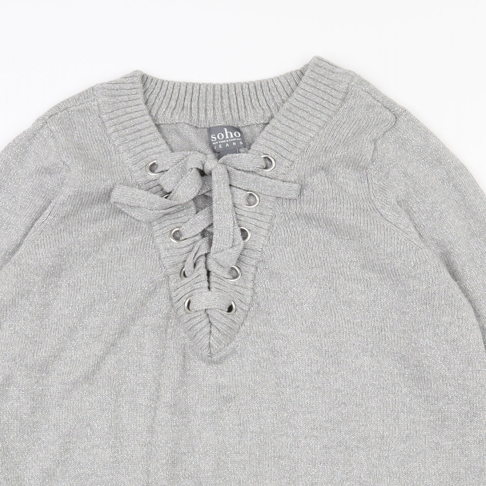 SOHO Womens Grey V-Neck  Cotton Pullover Jumper Size 10