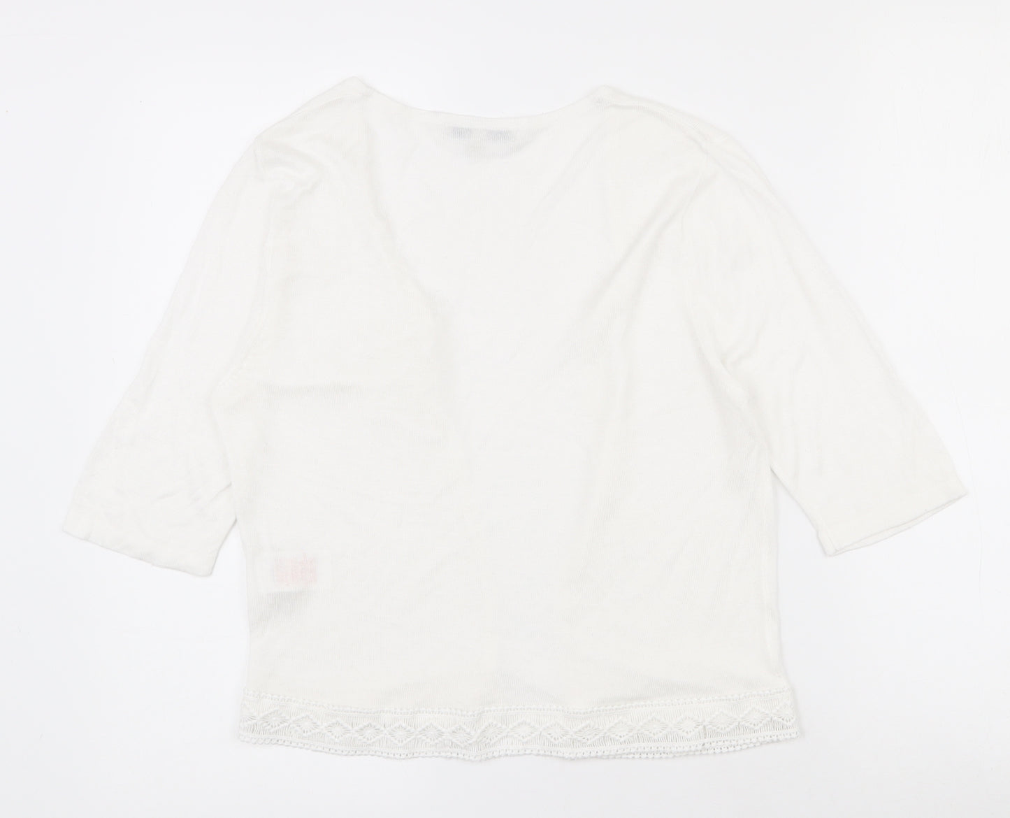 Peacocks Womens White   Viscose Cardigan Jumper Size 12   - Lace trim on bottom