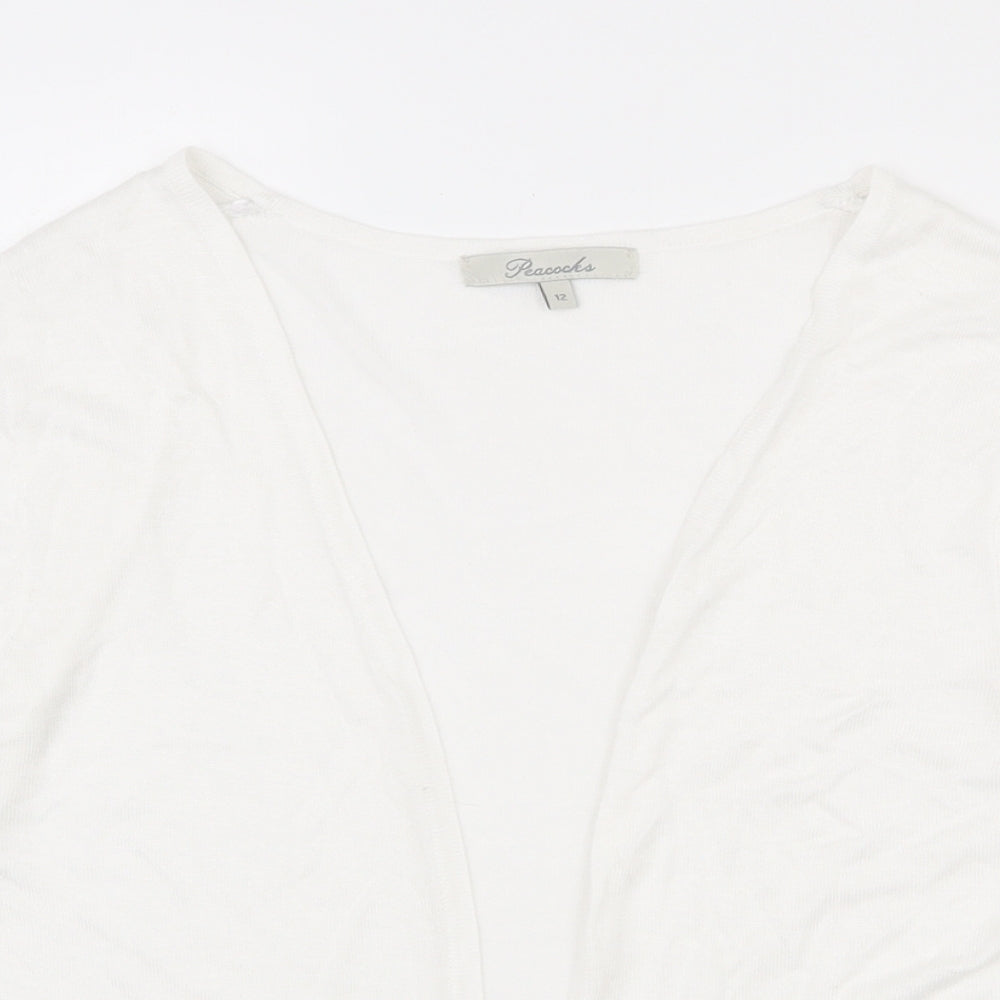 Peacocks Womens White   Viscose Cardigan Jumper Size 12   - Lace trim on bottom