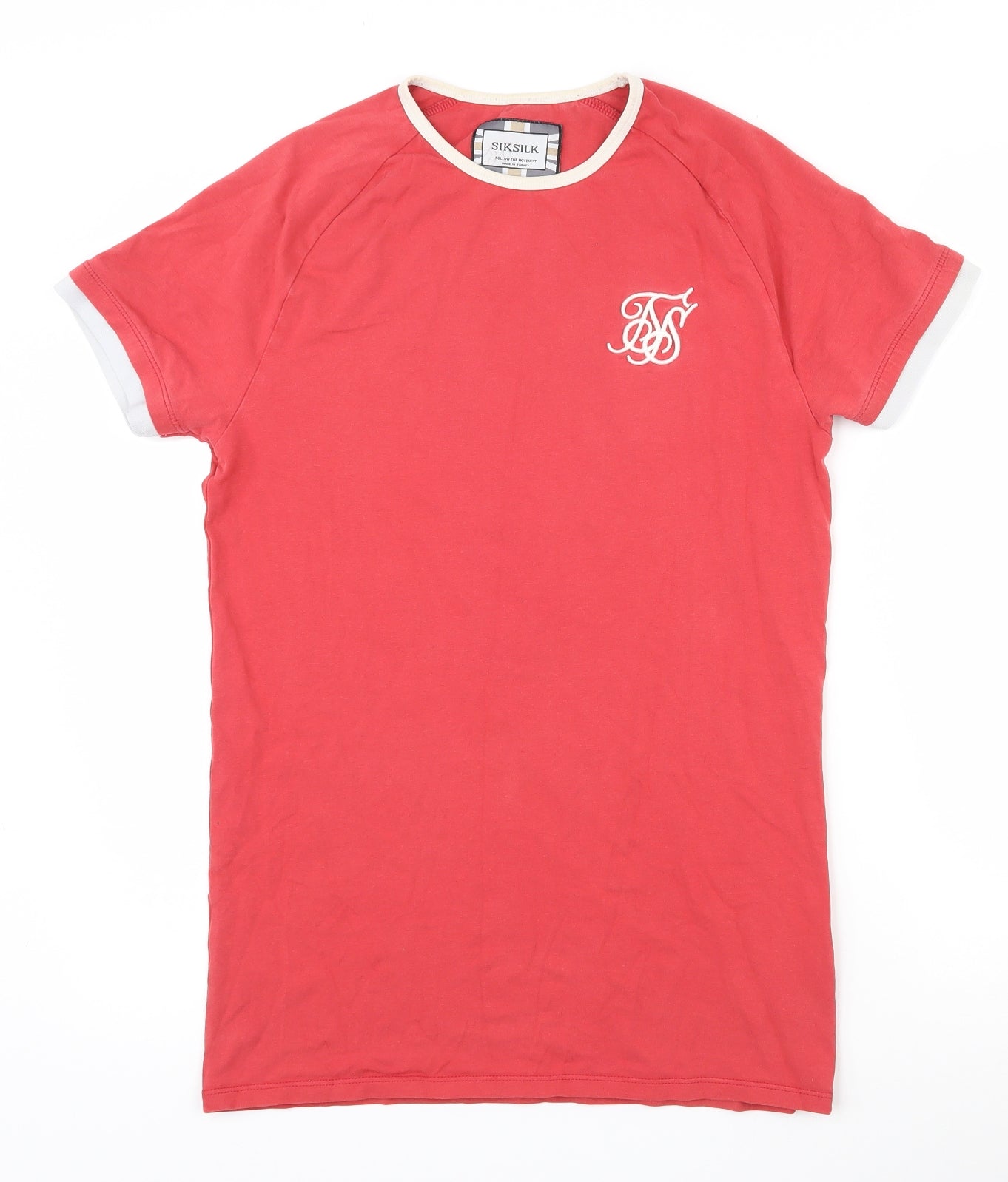 SikSilk Mens Red  Cotton  T-Shirt Size XS Crew Neck