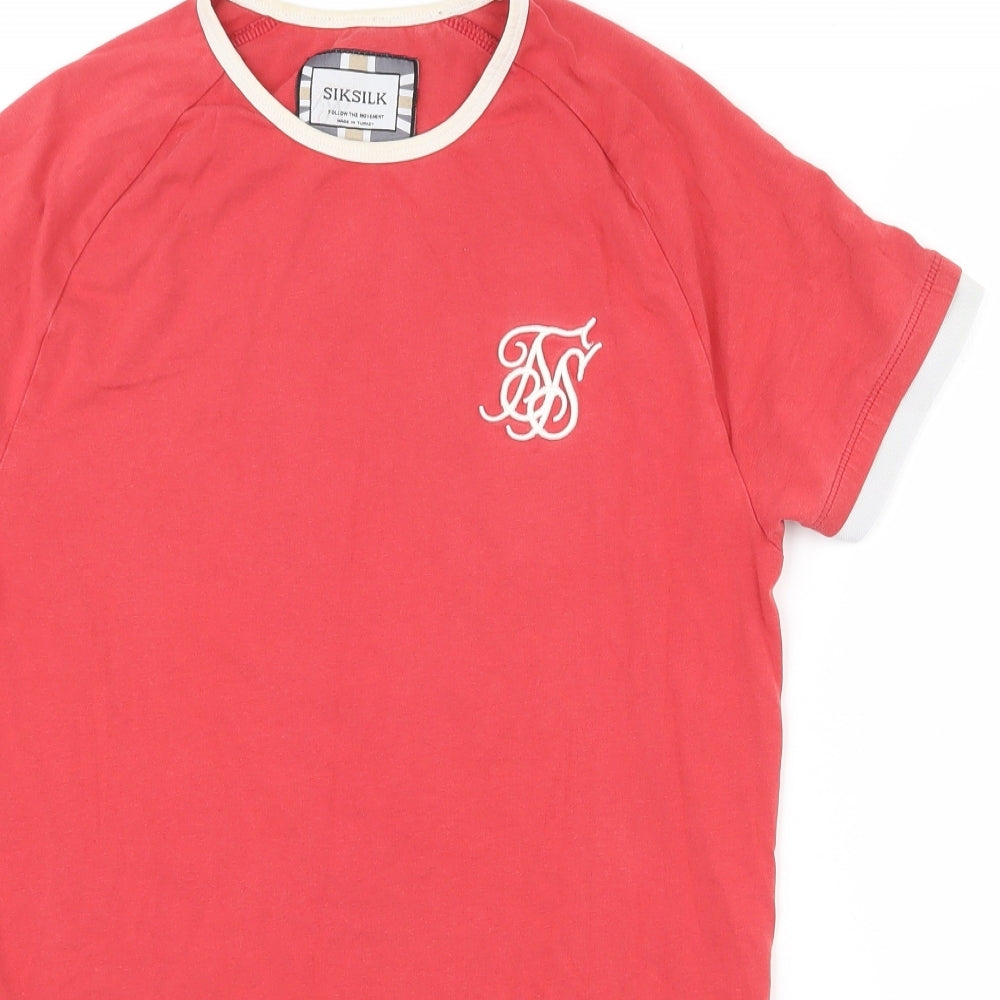 SikSilk Mens Red  Cotton  T-Shirt Size XS Crew Neck