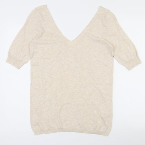 NEXT Womens Beige V-Neck  Cotton Pullover Jumper Size 8