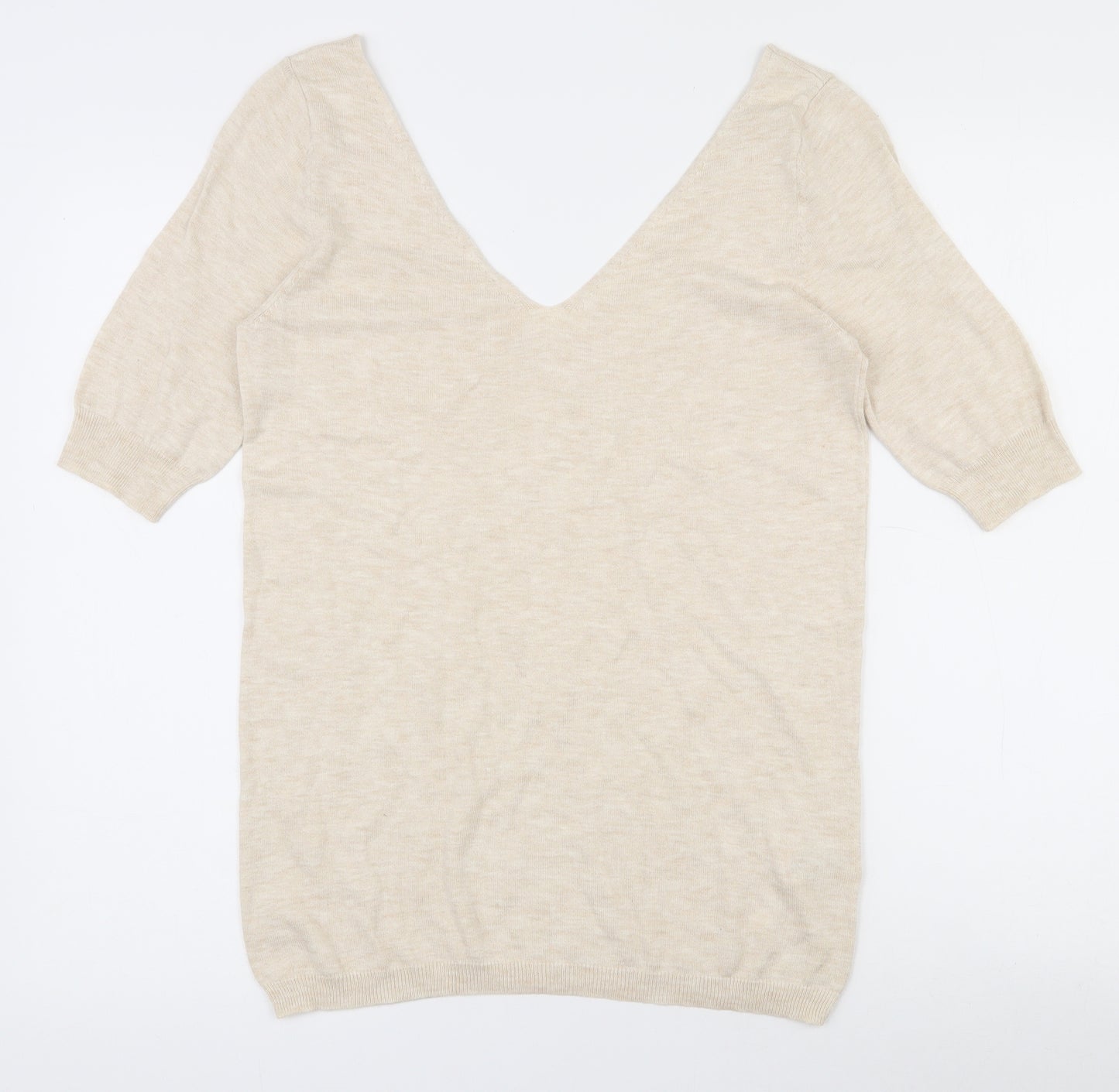 NEXT Womens Beige V-Neck  Cotton Pullover Jumper Size 8