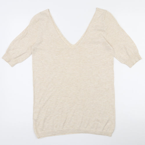 NEXT Womens Beige V-Neck  Cotton Pullover Jumper Size 8
