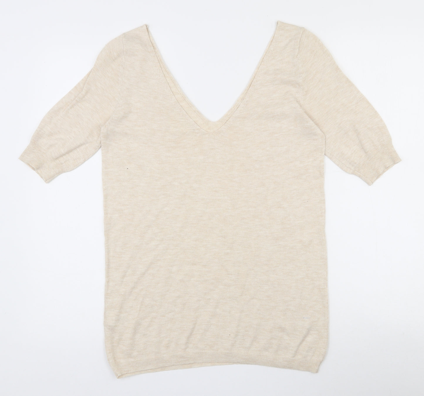 NEXT Womens Beige V-Neck  Cotton Pullover Jumper Size 8