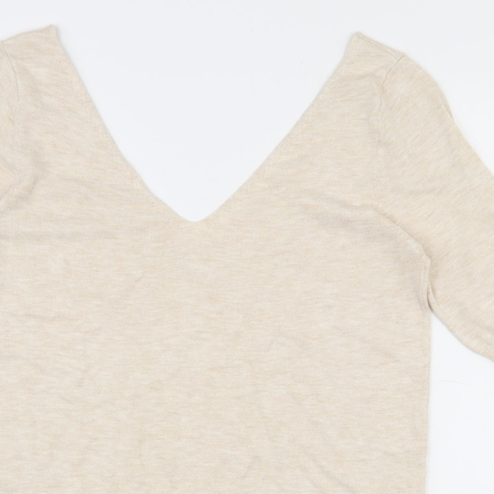 NEXT Womens Beige V-Neck  Cotton Pullover Jumper Size 8